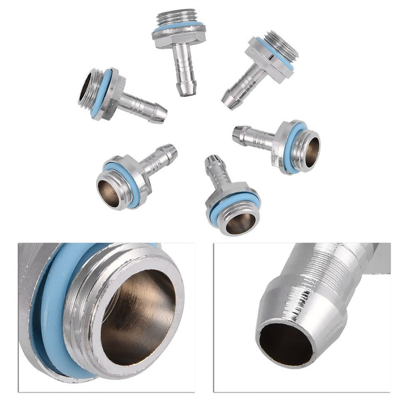 G1/4 Barb Fitting Adapter, Water Cooling Barb, Tubing Hose Barb to Pipe Fittings Connect for Computer PC Water Cooling System Replacement, 6 PCS(11mm)