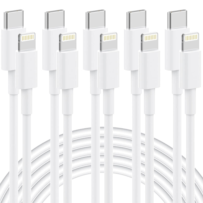 USB C to Lightning Cable [Apple MFi Certified] 5 Pack 6/6/6/6/6 FT iPhone Charger Type C to Lightning Cable Power Delivery Fast Charging Cord Compatible with iPhone 14/13/12/11/XS/XR/X/8 White