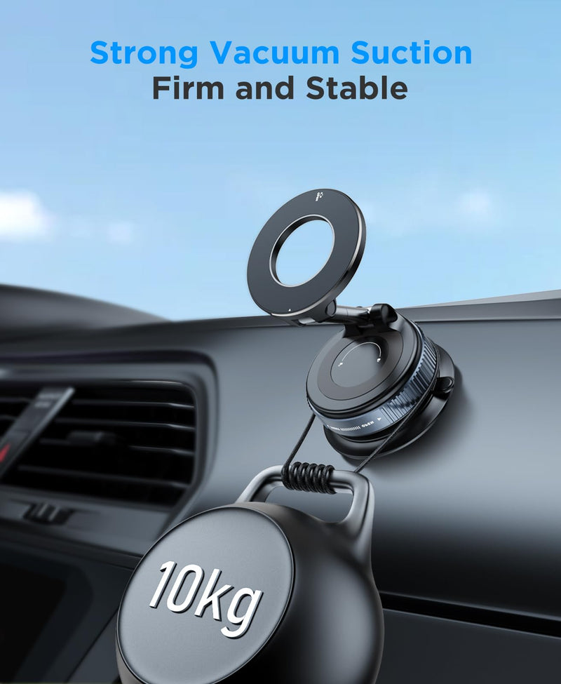 Beeasy for MagSafe Car Mount Upgraded Vacuum Suction Dashboard Phone Holder, 360° Adjustable Foldable Car Mount for iPhone17 16e 16 15 14 13 12 Pro Max, Fit for Gym/Smooth Surface, White
