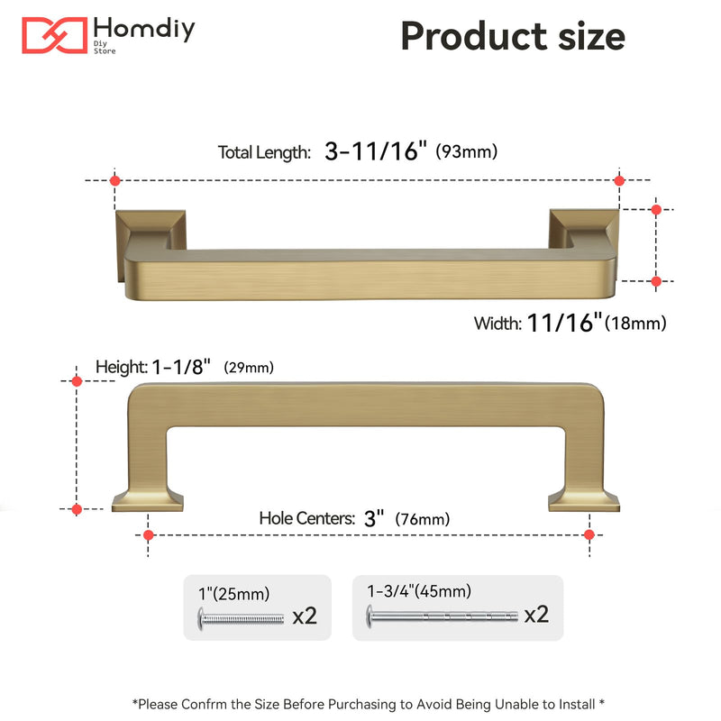homdiy 5 Pack 3 Inch Champagne Bronze Cabinet Pulls, Solid Heavy-Duty Zinc Alloy Kitchen Handles, Gold Cabinet Handles Modern Square Drawer Pulls for Cupboard, Dresser, Wardrobe 3" Hole Center