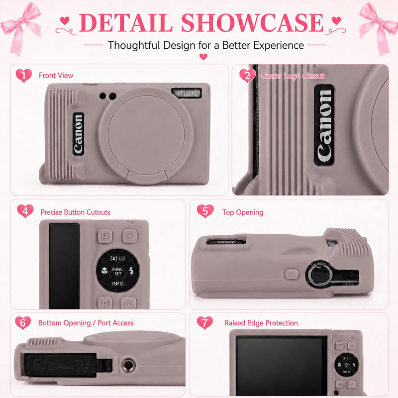 Case for Canon PowerShot ELPH 360 with 2-Pack Screen Protector | Removable Lens Cap Silicone Protective Cover with Cute Charm Wrist Strap for Canon ELPH 360 HS/IXY 650 - Mauve Canon PowerShot ELPH 360/IXY 650