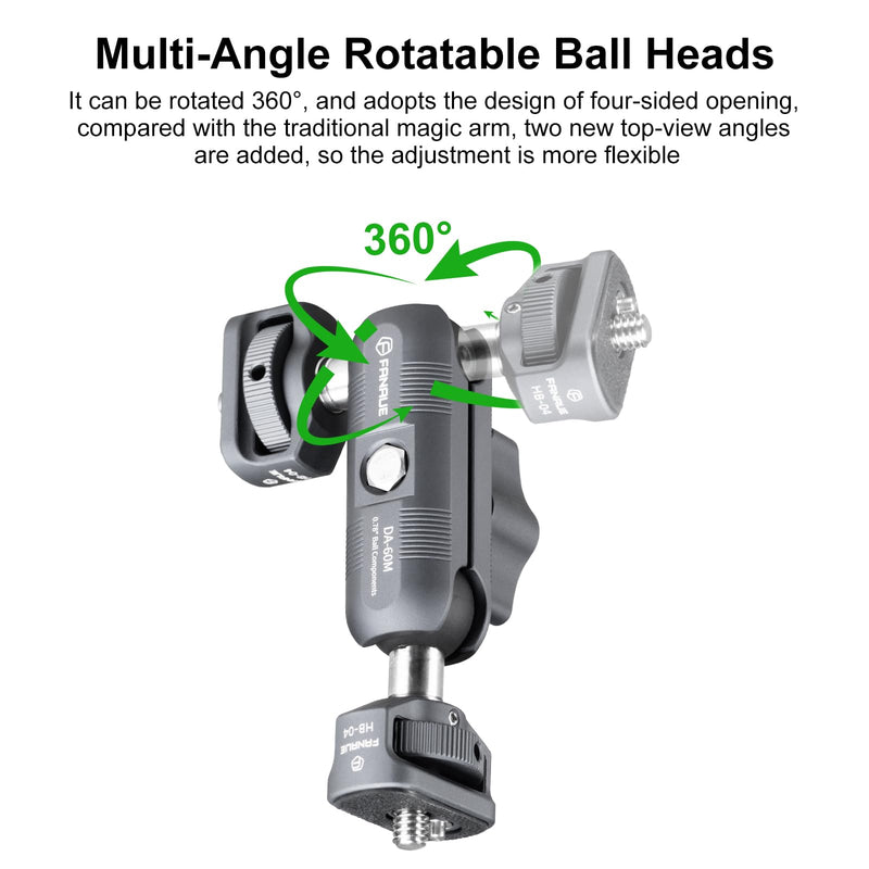 FANAUE Mini Articulating Arm Mount Camera Accessories Compatible with 1/4"-20 to 1/4"-20 Connectors (with Locating Pins) Aluminum-Built Arm Offers Flexibility Connectors