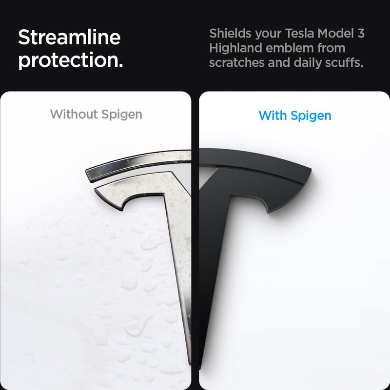 Spigen Front Emblem Logo Full Cover Sticker Designed for Tesla Model 3 2025/2024 Refresh (Highland) - Black