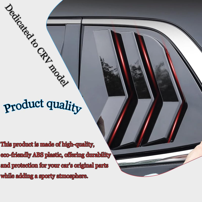 2Pcs Rear Side Window Louvers Air Vent Scoop Shades Cover Blinds Trim for Honda CRV CR-V 2023 2024 2025 - ABS bright black Sport Interior Accessories