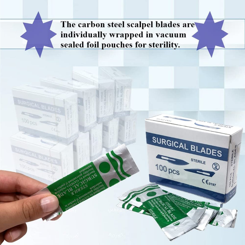 Box of 100 Scalpel Sterile Blades Carbon Steel Individually Foil Wrapped (Blade #11) Blade #11