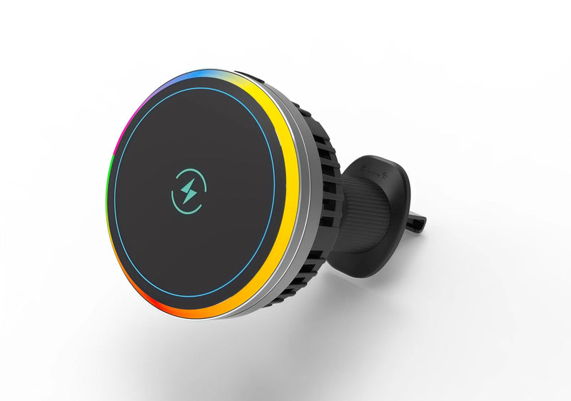 Wireless Car Charger with Semiconductor Cooling, Magnetic Phone Mount for iPhone 17/16/15/14/13 Series, 15W Fast Charging Car Holder with RGB Ambient Light, Auto-Aligning Vent Clip Mount