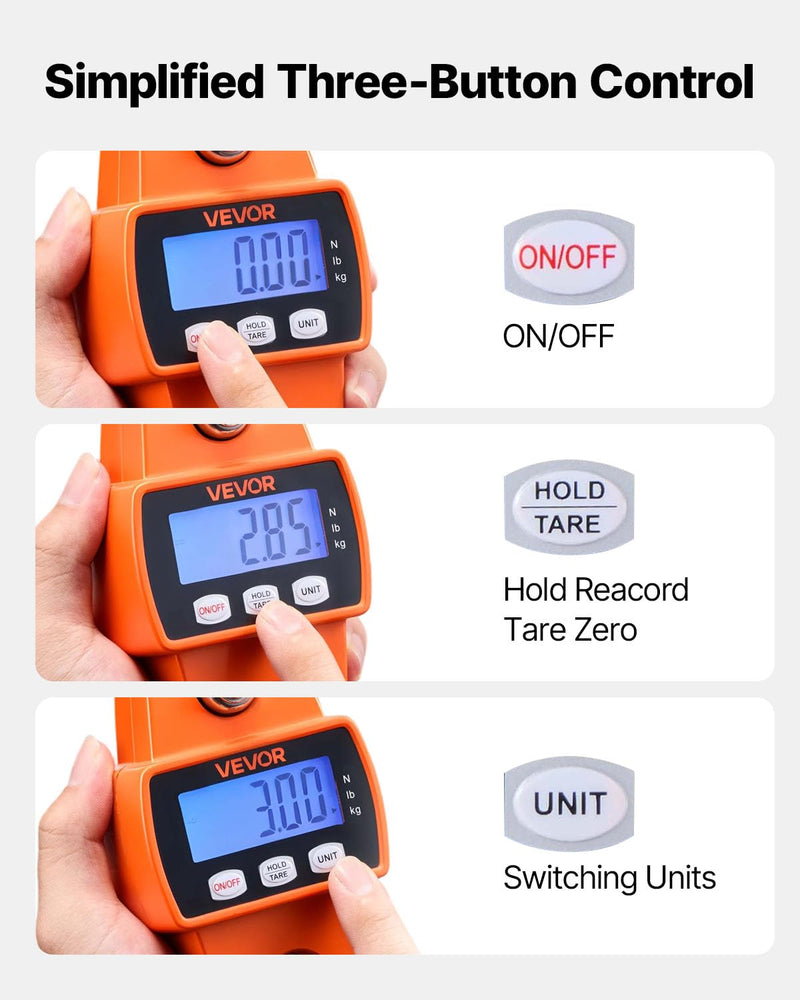 VEVOR Digital Crane Scale, 660 lbs/300 kg, Industrial Heavy Duty Hanging Scale with Cast Aluminum Case & LCD Screen, Handheld Mini Crane with Hooks for Farm, Hunting, Fishing, Outdoor, Garage (Orange) Orange