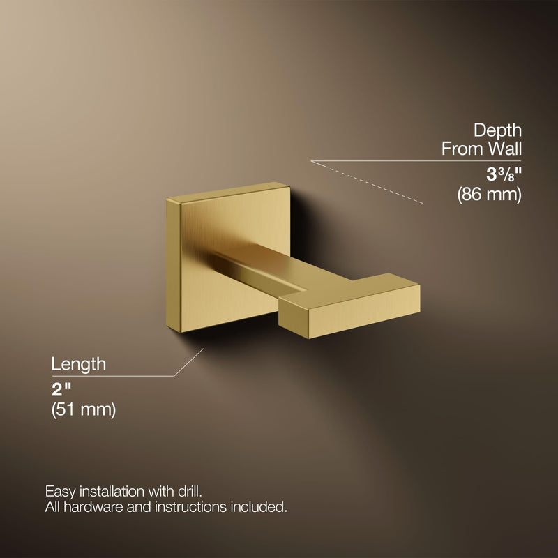 Kohler 23290-2MB Square Robe Hook, Vibrant Brushed Moderne Brass