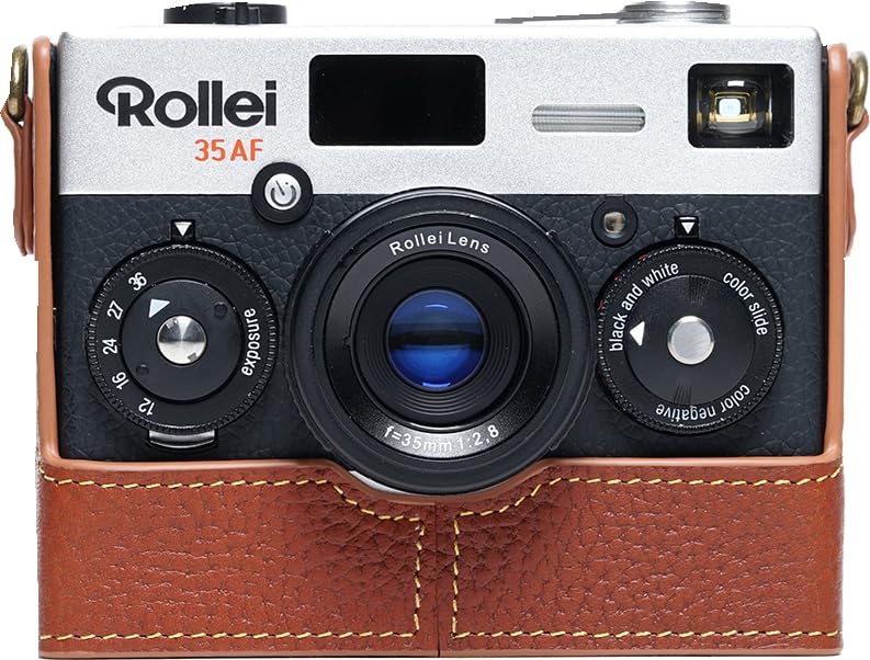 35AF Case, Handmade Genuine Real Leather Half Camera Case Bag Cover for Rollei 35AF With Lens Cover (Brown) Brown