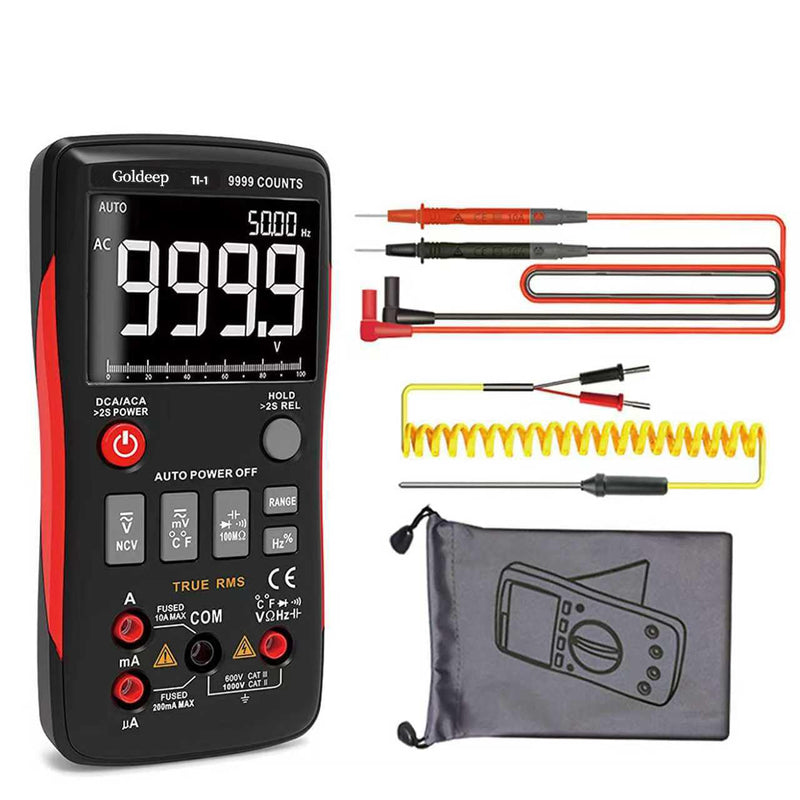 240 * 240 Resolution with 9999 Counts Multimeter, Professional Digital Multimeter for Home Inspection & Outdoor Use，-4°F to 1832°F Temp Range（Blackish red）