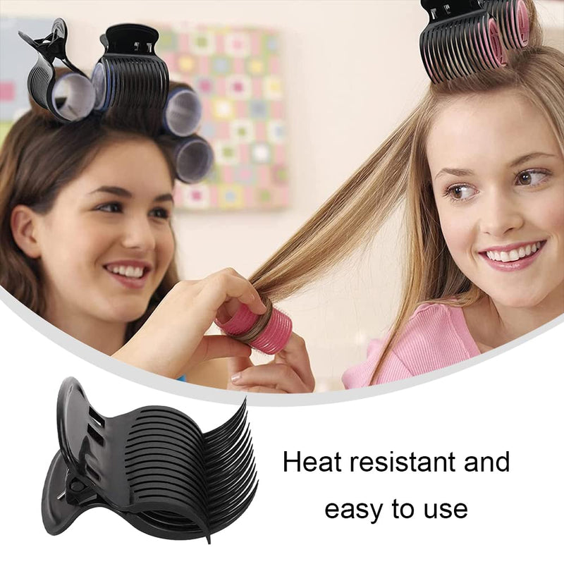 12 Pcs Hot Roller Clips Plastic Hair Curler Claw Clips Hair Section Stylings for Women Girls (Black)