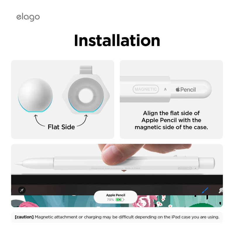 elago x MONAMI Compatible with Apple Pencil Pro Case & Apple Pencil 2nd Generation Case, Compatible with Magnetic Charging, Double Tap, Squeeze (Must Read Installation Instructions) (Pale White) Pale White