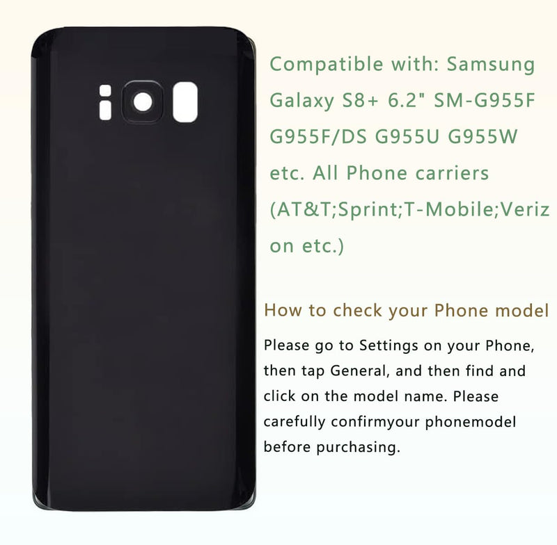 Rear Back Glass Replacement for Samsung Galaxy S8 Plus with Camera Glass Lens and Repair Tool Kit (Black) Black