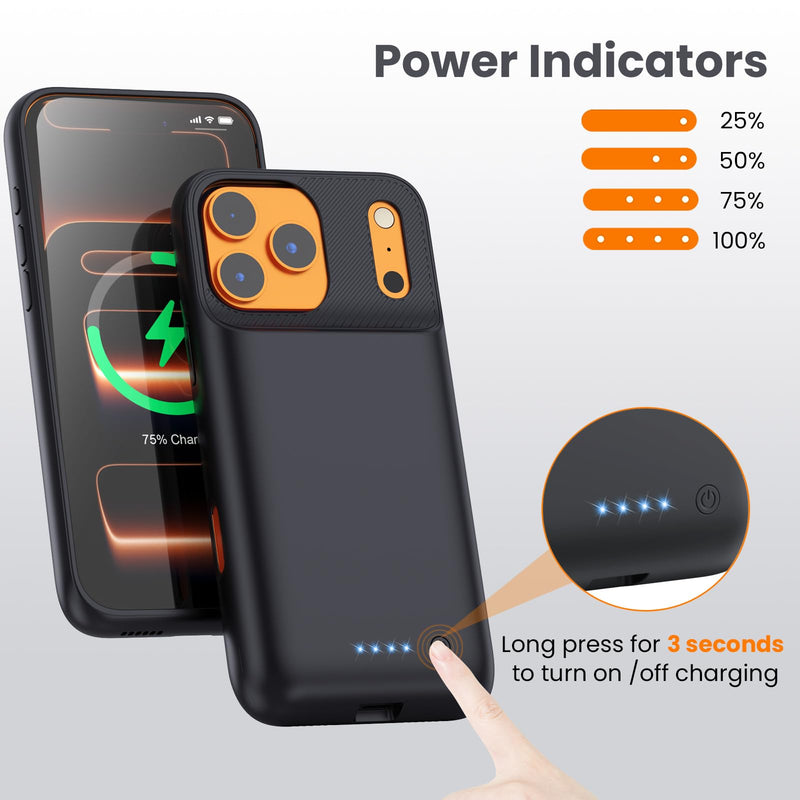 Battery Case for iPhone 17 Pro Max,Powerful 8600mah Ultra-Slim Portable Extended Charger Cover for iPhone 17 Pro Max Charging Case(6.9 Inch)-Black Black