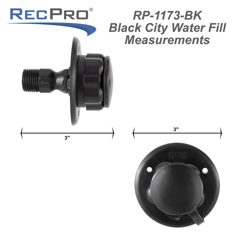 RecPro RV City Water Fill Inlet | Plastic Flange with Check Valve | Camper | Trailer | Marine (Black) | Made in USA Black