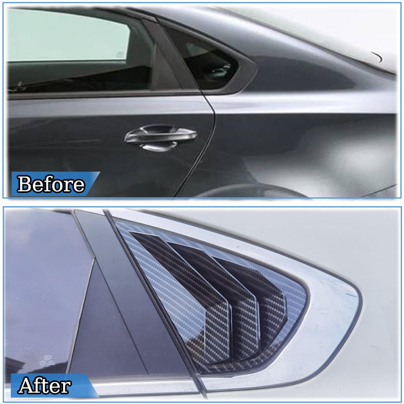 2PCS Print Rear Side Window Louvers Air Vent Scoop Shades Cover Blinds Trim for Kia Forte 2019 2020 2021 2022 2023 2024 - ABS Carbon Fiber Sport Interior Accessories Forte 2019-2024
