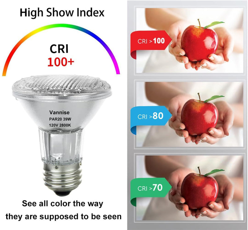 PAR20 Flood 39W 120V 480 Lumens, 6pcs High Output PAR20 Halogen Light Bulb Warm White 2800K, 39W PAR 20 Dimmable with E26 Base, Long Lasting PAR 20 Flood Light Bulb for Indoor Outdoor 39 W- 6 Pack