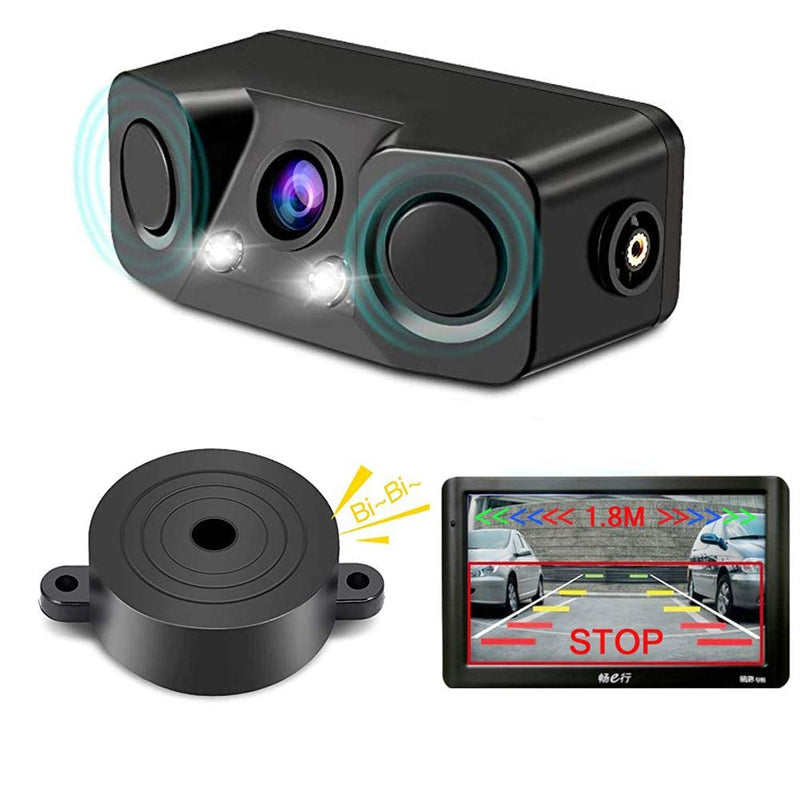 Polarlander 3 in 1 Rear View Camera Waterproof Video Parking Sensor Car Reverse Backup Camerawith 2 Radar Detector Sensors BiBi Alarm
