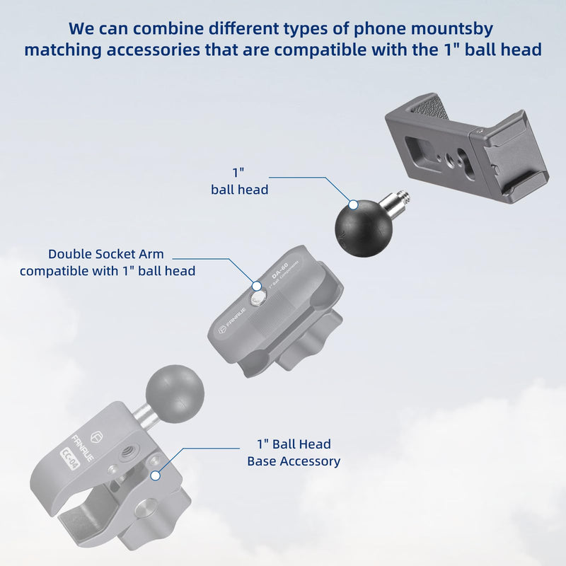 FANAUE Aluminum Phone Holder with 1" Ball Head Adapter Compatible with RAM mounts B Size Double Socket arm (CPC-08) CPC-08