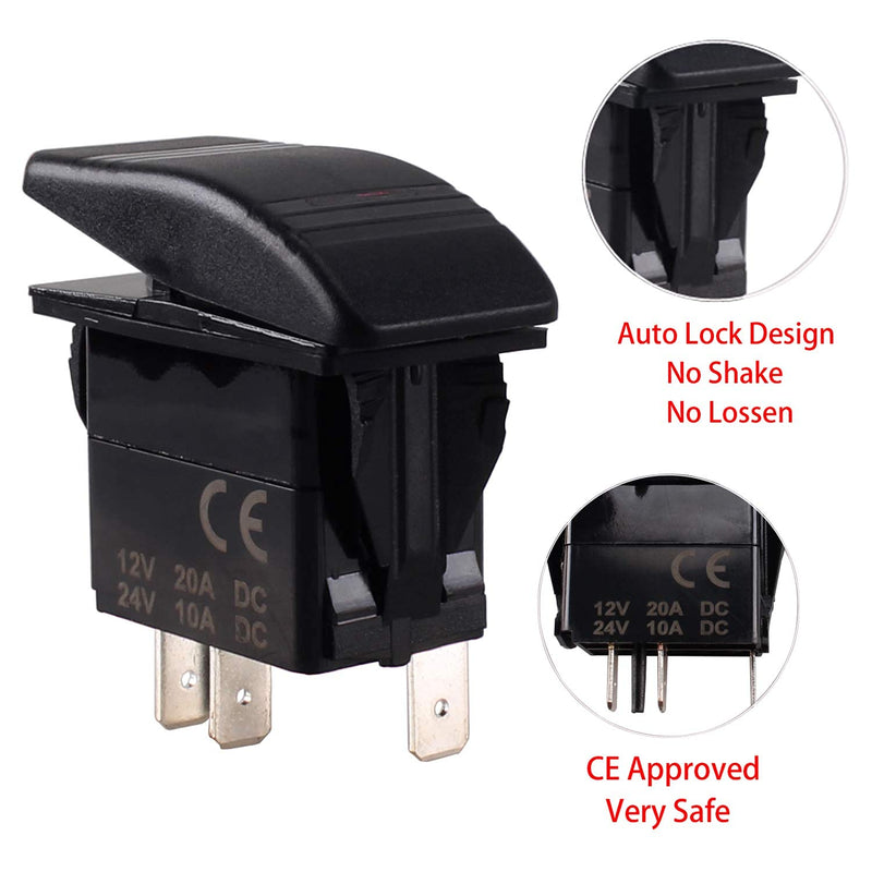 Car-ling Rocker Switch with LED Light 12V 24V SPST On-Off Waterproof for Car Boat Marine UTV Blue-5X 5