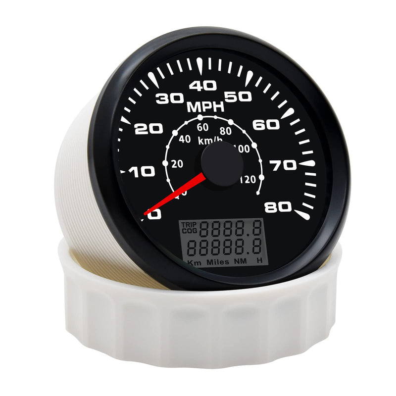 Geloo 85MM GPS Speedometer Gauge Boat MPH Speedometer Waterproof 0-80MPH 0-120KM/H Marine Speedometer Odometer LCD Indicators with 7 Backlight fit Car Truck Motorcycle Speedometer GPS Gauge Auto 9-32V 80 MPH Black