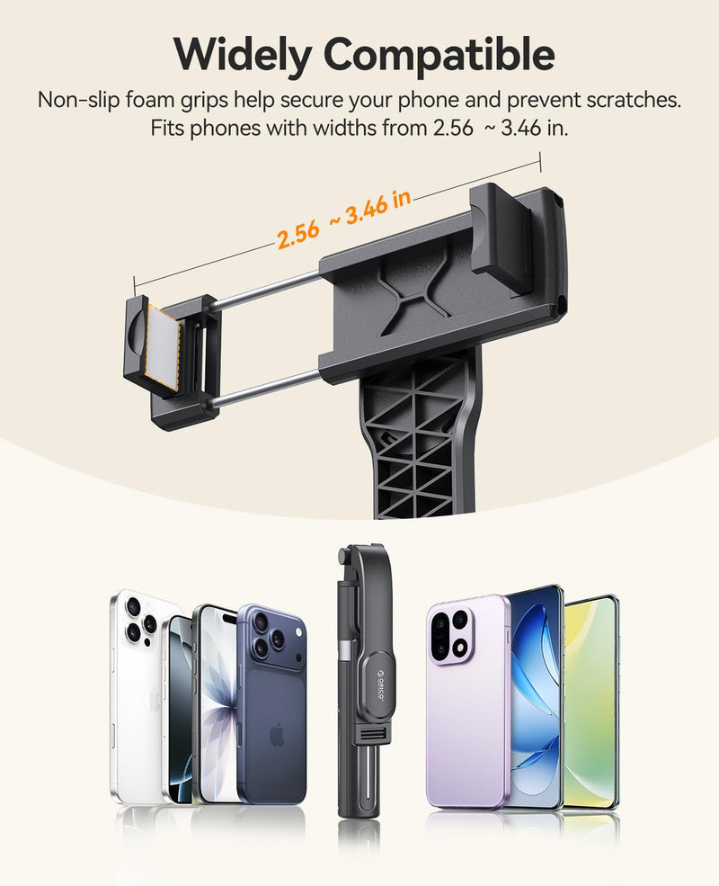 ORICO Aluminum Portable Selfie Stick Tripod, 35'' Mini Tripod for iPhone, Extendable Stand with Detachable Wireless Remote & 360° Rotating Phone Holder – Ideal for Content Creators, Vloggers, Travel Black 35''