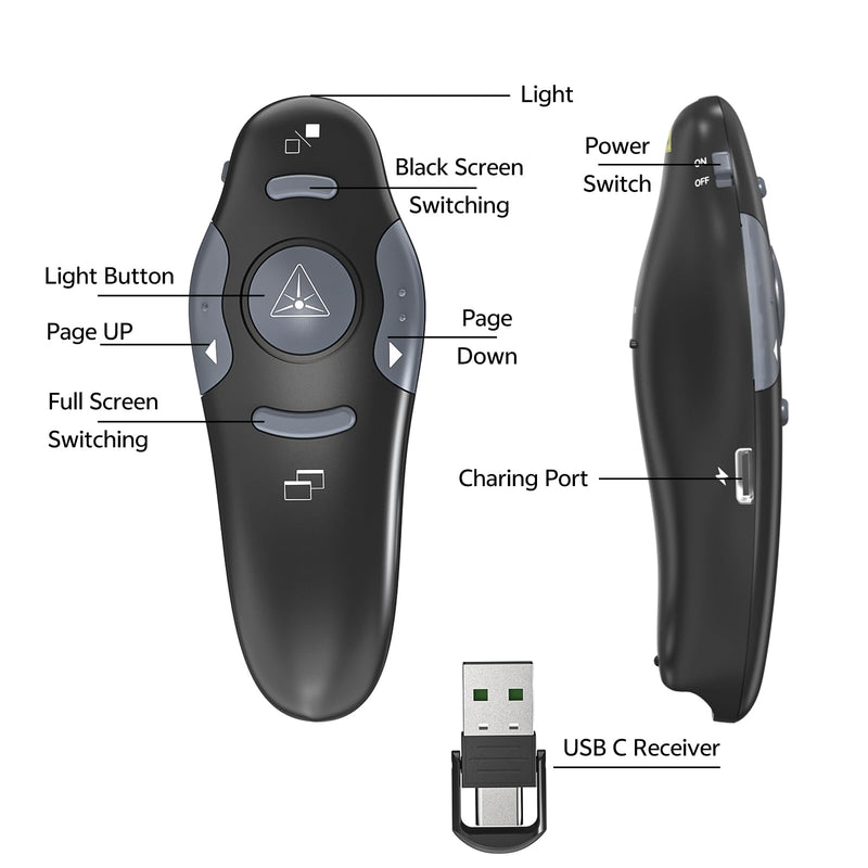 [4 Units] Presentation Clicker with 4 Cases: PowerPoint Wireless Presenter Remote USB Type C Rechargeable Red Laser Pointer Clickers Computer Project Mac PPT Slideshow Google Slide Advancer 4 Units Red Laser
