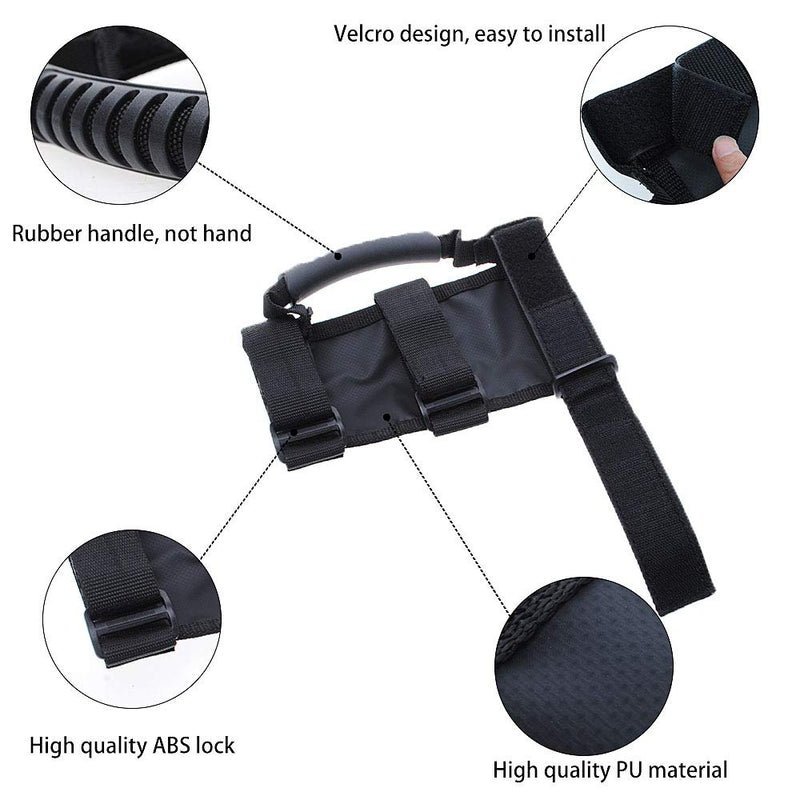 JeCar Roll Bar Grab Handles Grip Handle for Jeep Wrangler CJ YJ TJ JK JK JL JLU JT Sports Sahara Freedom Rubicon & Unlimited 1955-2020 4Pcs (Black) Black
