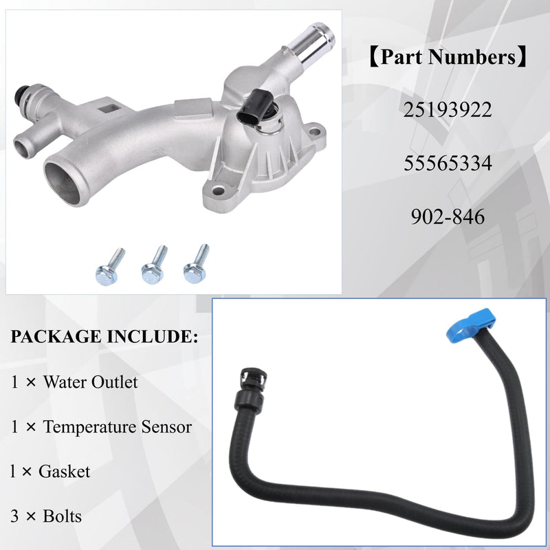 Upgraded Aluminum Coolant Housing Water Outlet 25193922 902-846 Engine Coolant Water Outlet Compatible with 2011-2020 Chevy Cruze Sonic Trax Volt Encore 1.4L