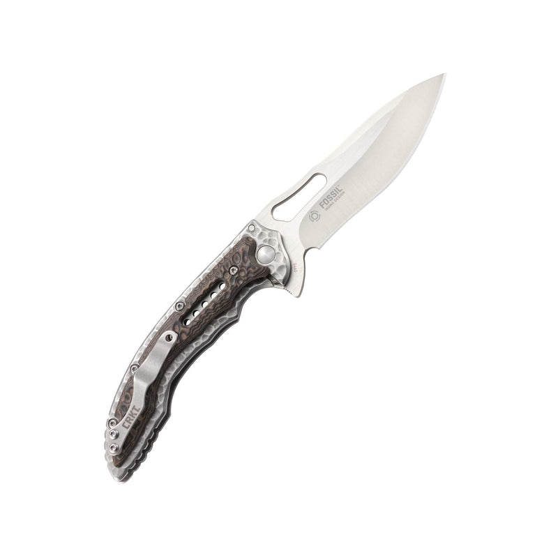 CRKT Fossil Folding Pocket Knife: Compact Stainless Steel Plain Edge EDC Folder with Frame Lock, Everyday Carry Knife, Satin Blade Finish 5460, Brown Fossil Compact - Brown