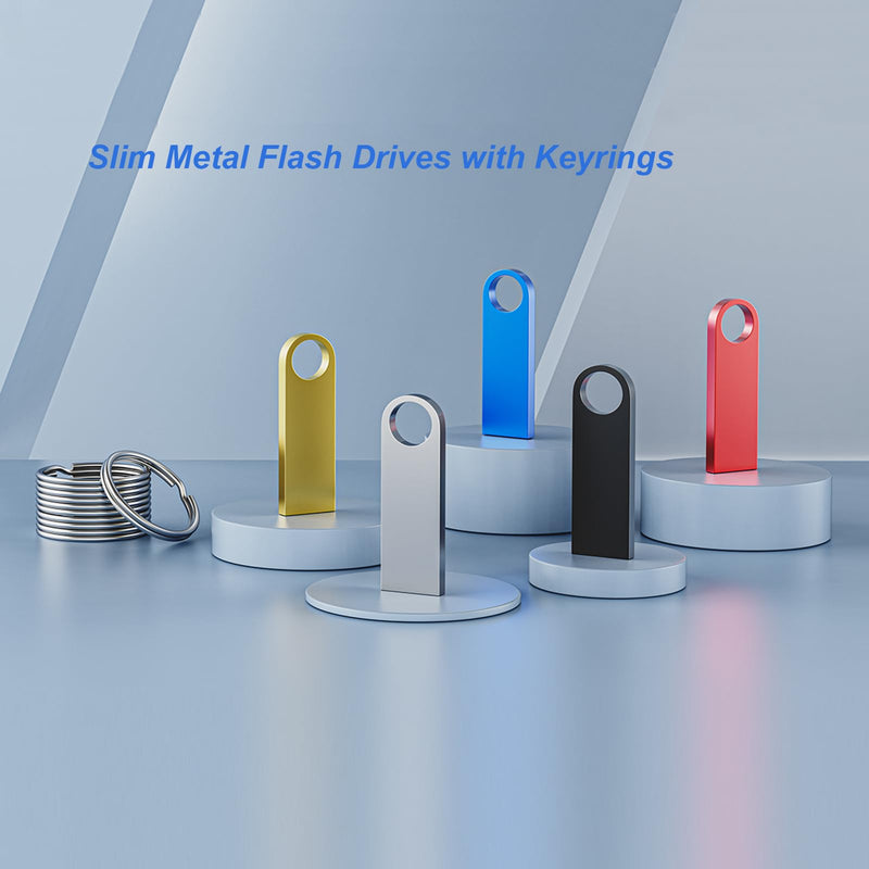 5 Pack 128GB USB Flash Drive with Keychains, Wooolken Sleek Metal USB 2.0 Thumb Drives Memory Stick for PC Laptop Computer 5 PCS