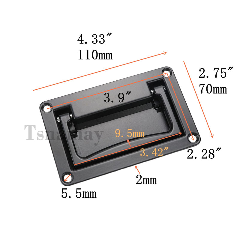 4Pcs Black Recessed Pull Zinc Alloy Flush Lift Recessed Door Handle | for Toolbox Chest Case 4.33"x2.75"/110x70mm,for Case, Chest, Cab Speakers, Heavy Guitar Amp, Custom Box 4.33 x 2.75 inches (4-Pack)