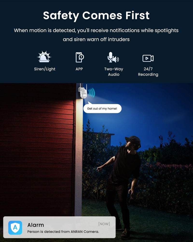 ANRAN Wireless Security Camera Outdoor: WiFi-6 PTZ Camera ONLY Compatible 5MP WiFi Camera Kit, Auto-Tracking, 2-Way Audio, Pet/Parcel Detection, Color Night Vision Added Camera