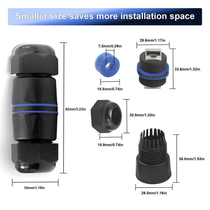 VCELINK Waterproof RJ45 Coupler IP68 Short Profile, Cat6/Cat5E/Cat5 Waterproof Ethernet Connector Shielded, Outdoor Network LAN Cable Extender PoE, 3.23in (Blue-6 Pack) 6