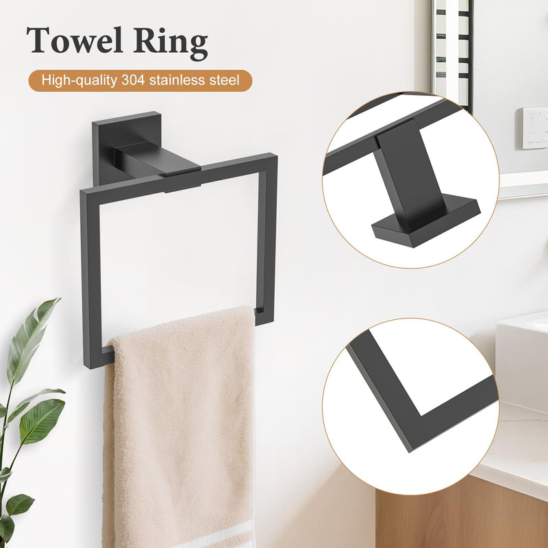 TURS Black 3-Piece Towel Holder Set Towel Ring Toilet Paper Holder Towel Hook, Stainless Steel Bathroom Hardware Set, Wall Mounted.