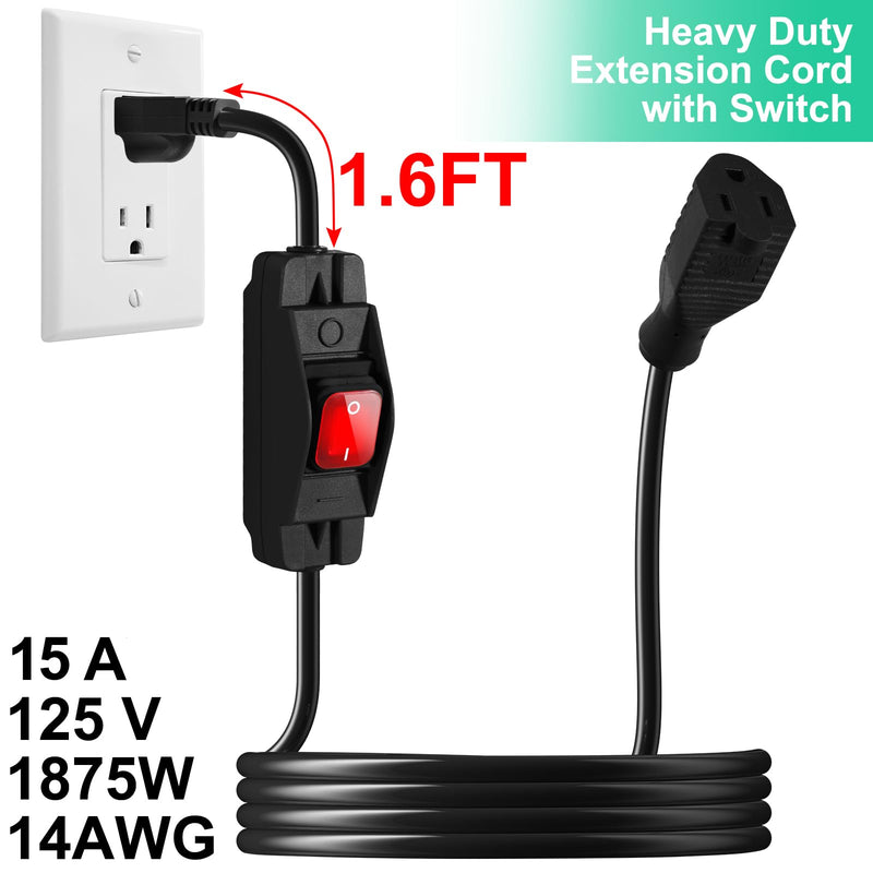 Outdoor Waterproof On/Off Switch Extension Cord, Heavy Duty 125v/250v Black SJTW Cord (6 Ft, Black) 6 Ft