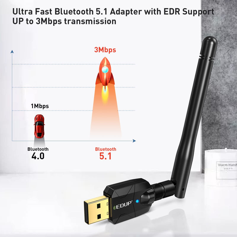 Long Range USB Bluetooth 5.1 Adapter for PC USB Bluetooth Adapter Wireless Audio Dongle 328FT / 100M 5.1 Blue Tooth Transmitter Receiver for Desktop Laptop PC with Windows 11/10/8/8.1/7