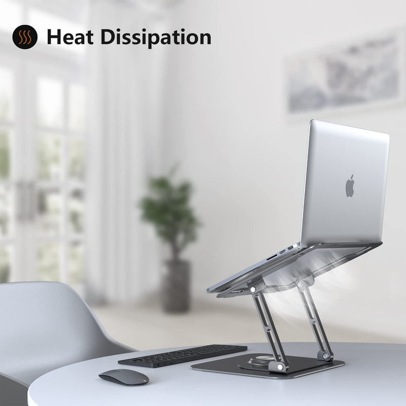 Laptop Stand for Desk, Adjustable Computer Stand with 360° Rotating Base, Ergonomic Laptop Riser for Collaborative Work, Foldable & Portable Laptop Stand, fits for All 10-16" Laptops Grey