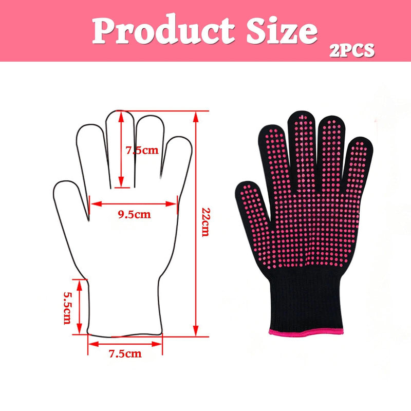 Heat Resistant Gloves 2 Pcs, Double Sided Non Slip Silicone Bumps Heat Glove, Pink Elastic Heat Proof Gloves for Hair Tools, Curling Iron Wand, Hair Straightener, Hot-Air Brushes, Hair Dryer