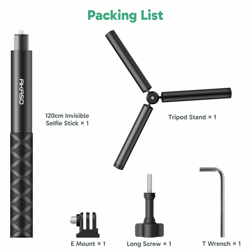 AKASO 49.2"/120cm Selfie Stick Tripod Extendable Action Camera Mount | Compatible with AKASO EK7000/Brave 4/EK7000 Pro/Brave 7 LE/Brave 7/GoPro Hero 13/12/11/10/ 9/Max/DJI Osmo Action 5/4/3 (120cm) Selfie Stick Tripod