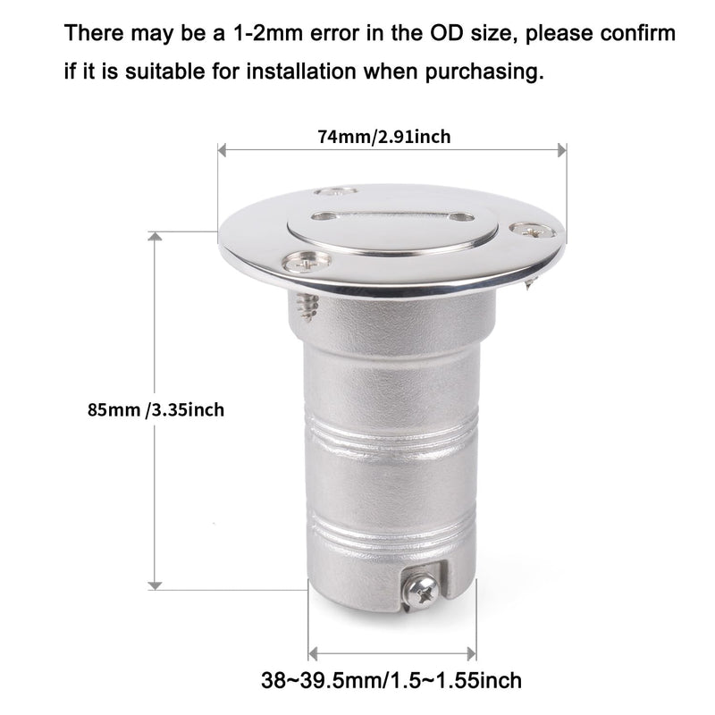 Boat Gas/Fuel/Diesel/Water/Waste Deck Fill/Filler Tank Key/Keyless Cap Marine Mirror-Polished 316 Stainless Steel Hardware for Boat Yacht Caravan 1-1/2"(38mm) /2"(50mm) 38mm With Key cap deck filler