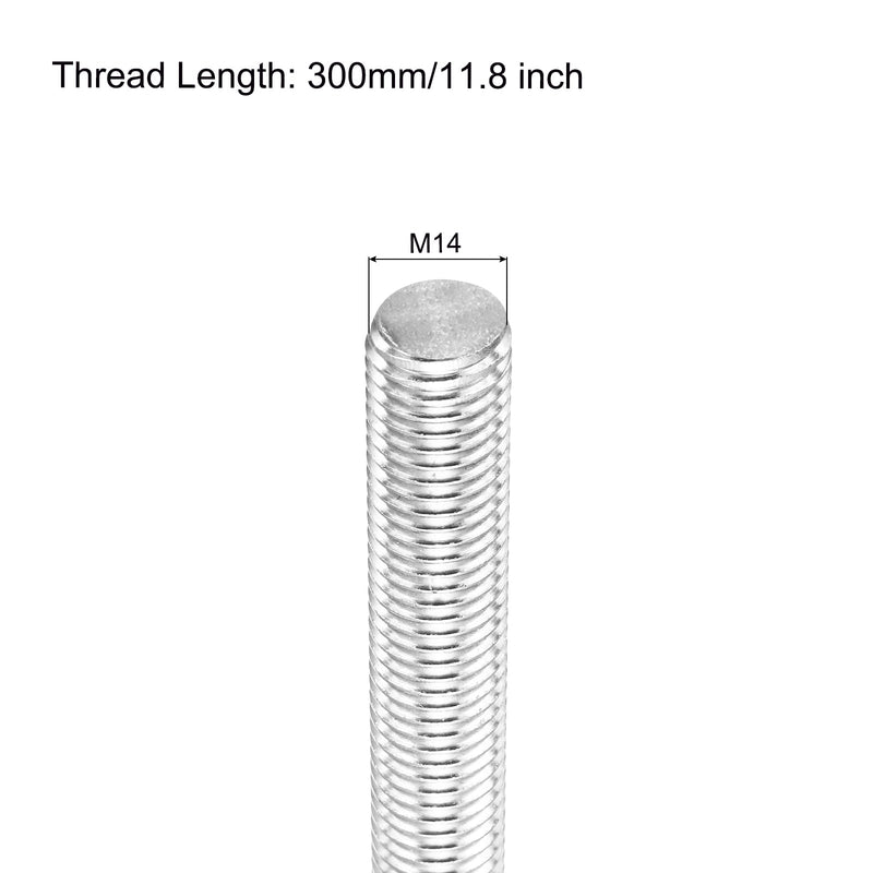 MECCANIXITY Fully Threaded Rod M14 x 300mm 2mm Thread Pitch 304 Stainless Steel Right Hand Threaded Rods Bar Studs with Screws 2 Pack M14 x 300mm x 2mm