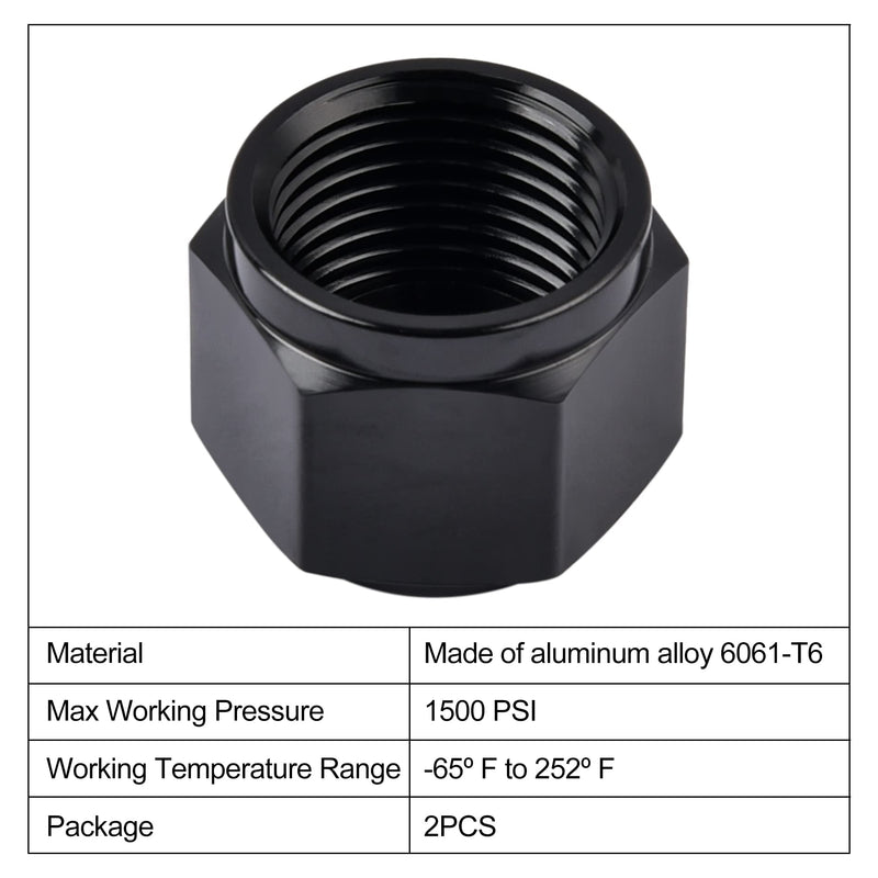 EVIL ENERGY 8AN Flare Cap Block off Fitting Plug Black 2PCS
