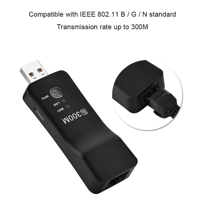 USB Repeater, Mini Portable 2.4GHz 300M Repeater Amplifier AP Smart TV Network Adapter, for Enhance The Network, Improve Speed