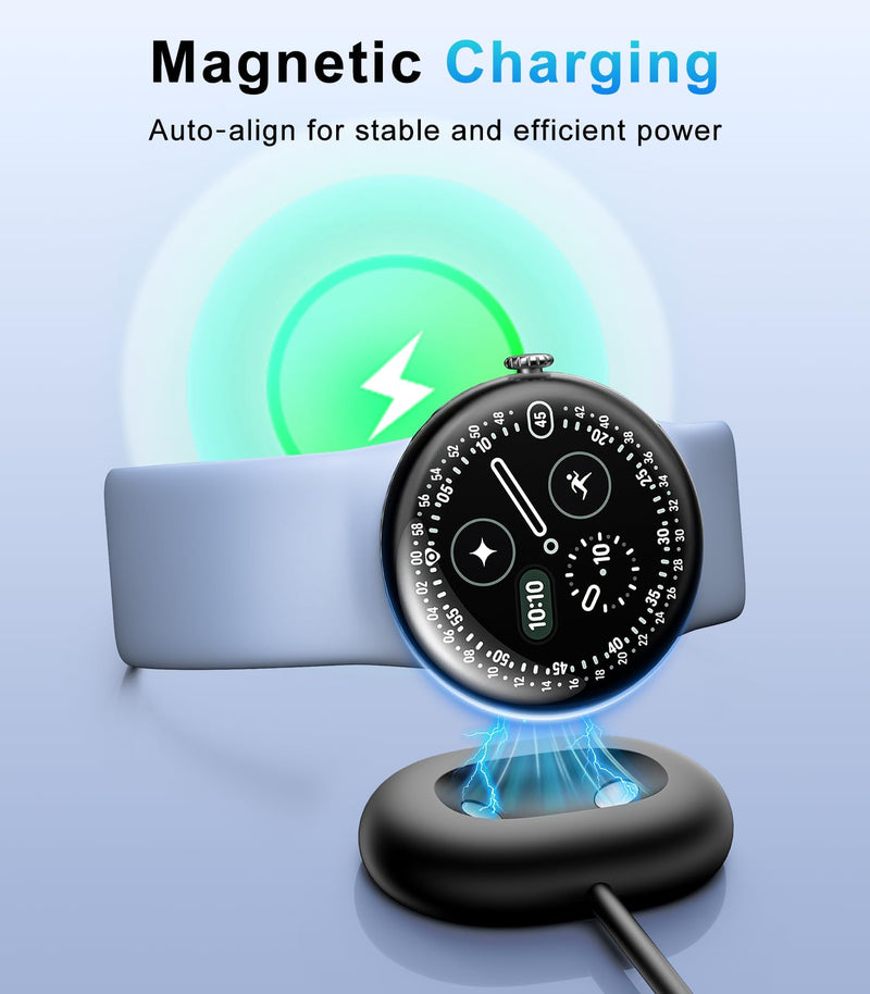 TiMOVO 2 Pack Charger Dock Compatible with Google Pixel Watch 4 41mm/45mm | Magnetic Fast Charging Stand for Pixel Watch 4, Portable 3.3Ft Type-C Charging Cable with Side Dock Black