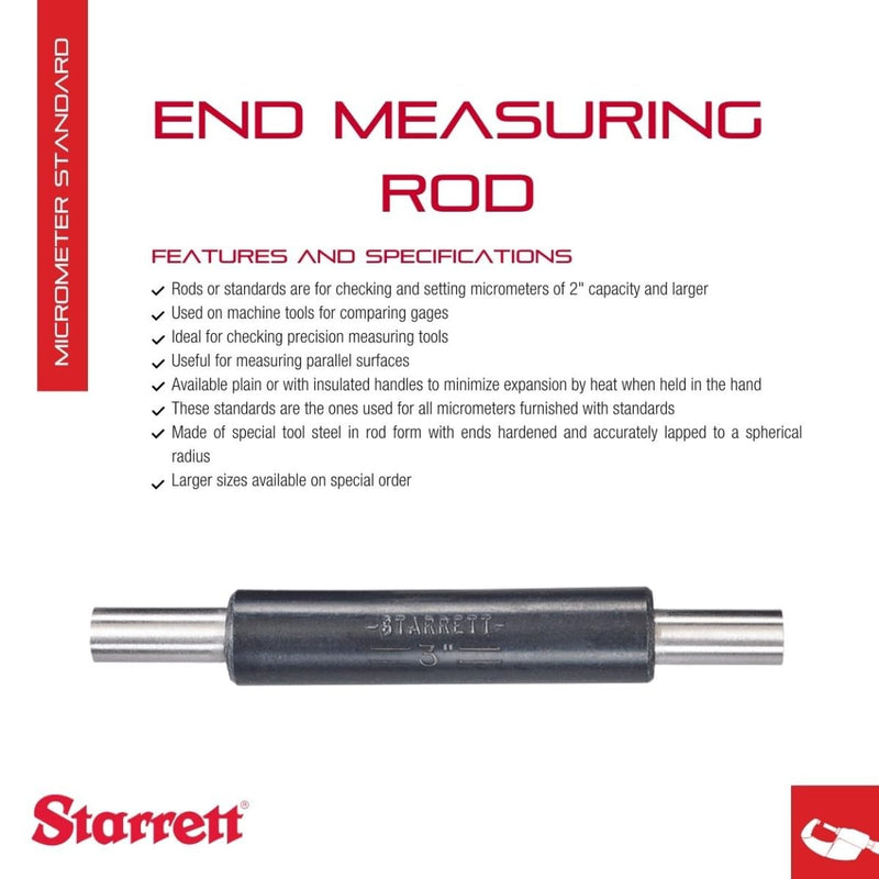 Starrett End Measuring Rod with Insulated Handle and Spherical Ends for Comparing Gages and Measuring Parallel Surfaces - 1/4" Diameter, 3" Length - 234A-3 1/4"-Diameter; 3"-Length