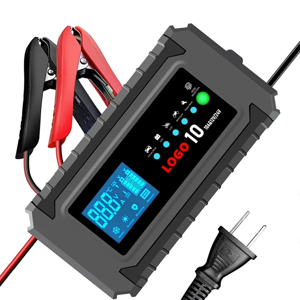 Advanced Automotive Battery Charger & Maintainer | Intelligent Smart Battery Management System | Compatible with Lead-Acid, Gel, AGM Batteries | 12V & 24V Dual Voltage | Rapid Charging (10A) 10A