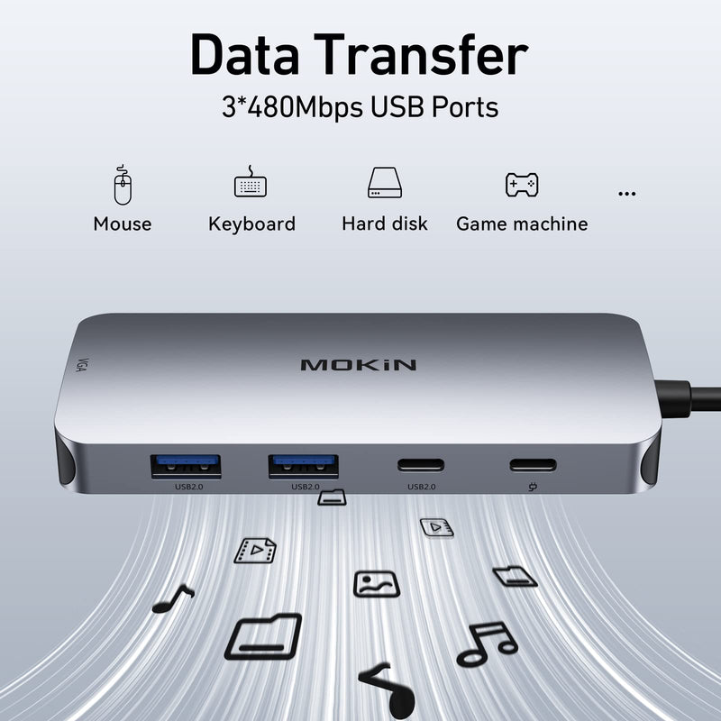 USB C Docking Station Dual DisplayPort, 8 in 1 USB Hub with 2 DP, HDMI, VGA, USB C 2.0, A 2.0, PD Charging Port, Multi Monitor Adapter for Dell/HP/Lenovo Laptops 8-in-1