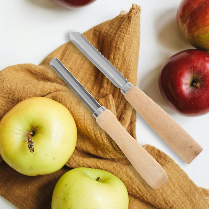 Cabilock 2pcs Corer and Pitter, Stainless Steel Fruit Corer with Wooden Handle, Serrated and Smooth Pitter for Apple, Pear, Peach