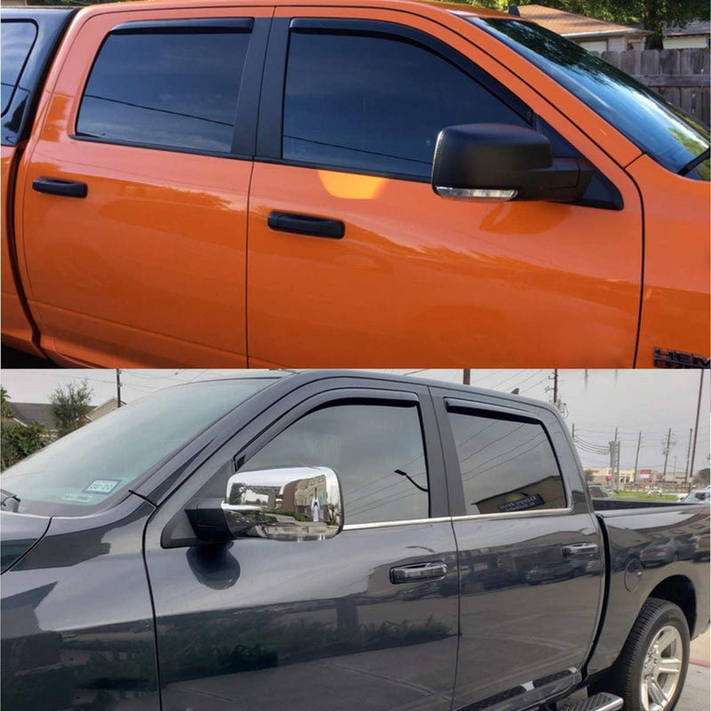 WV194109 Extra Durable In-Channel Wind Deflector Visor Rain Guard, Fit 2009-2018 Dodge Ram 1500 Crew Cab, 2010-2025 Ram 2500 & 3500 Crew & Mega Cab, 2019-2024 Ram 1500 Classic Crew Cab, Smoke, 4-Pcs